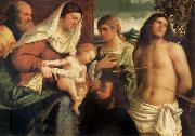 Sebastiano del Piombo The Sacred Family with Holy Catalina, San Sebastian and an owner.the Holy china oil painting reproduction
